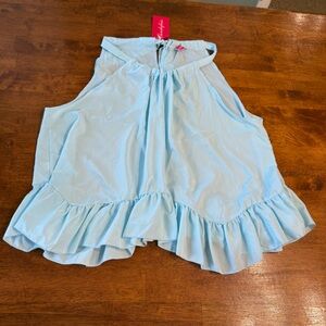 NWT Mundefeis Light Blue Ruffled Sleeveless Top size XL
